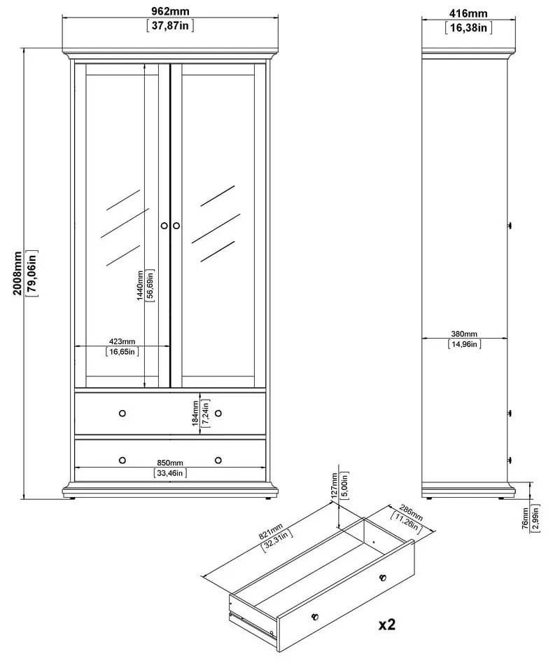 Biała witryna 96x201 cm Paris – Tvilum