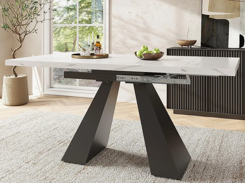 Stół jadalny składany 99-159 x 74 cm - 6 do 8 osób - z MDF - Biały + Czarny