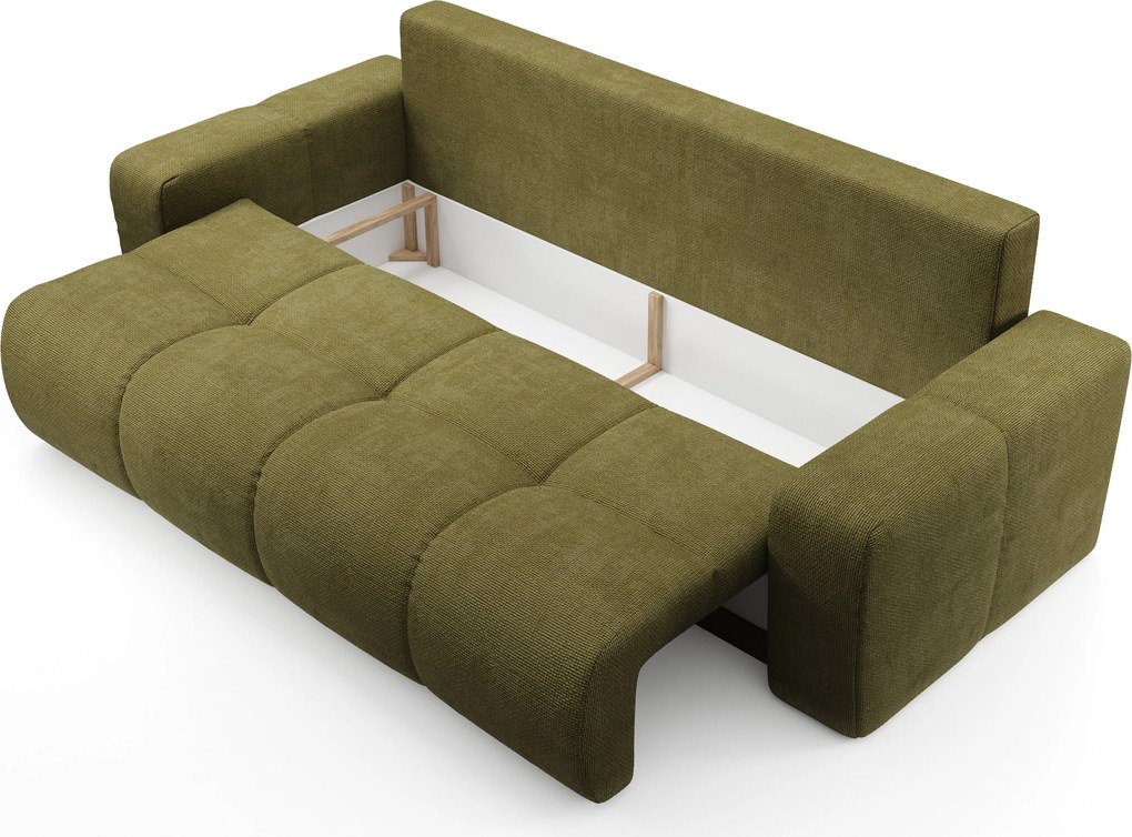 Masseno Sofa DUCA z funkcją spania i pojemnikiem na pościel, Rozkładana sofa - Oliwkowy, FLOW 12