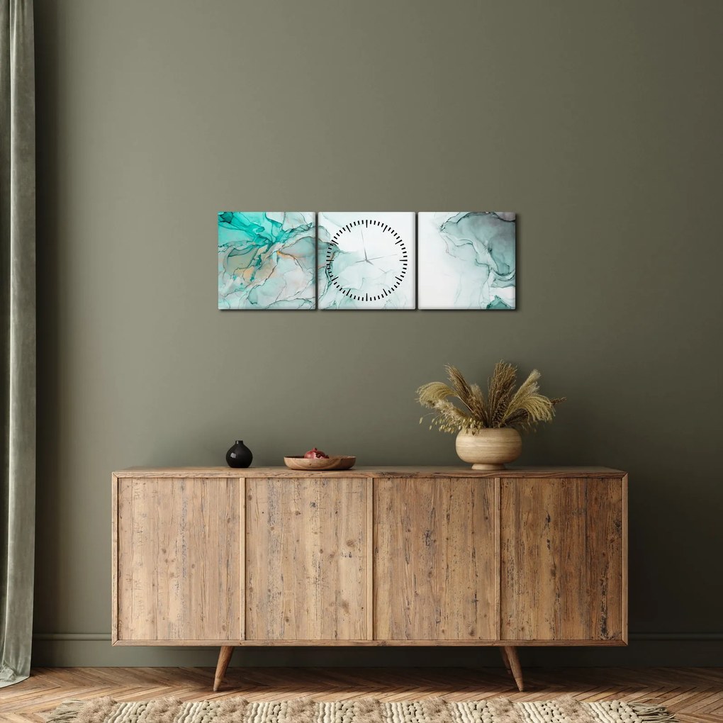Obraz - Atramentowa abstraakcja 2 (z zegarem) (90x30 cm)