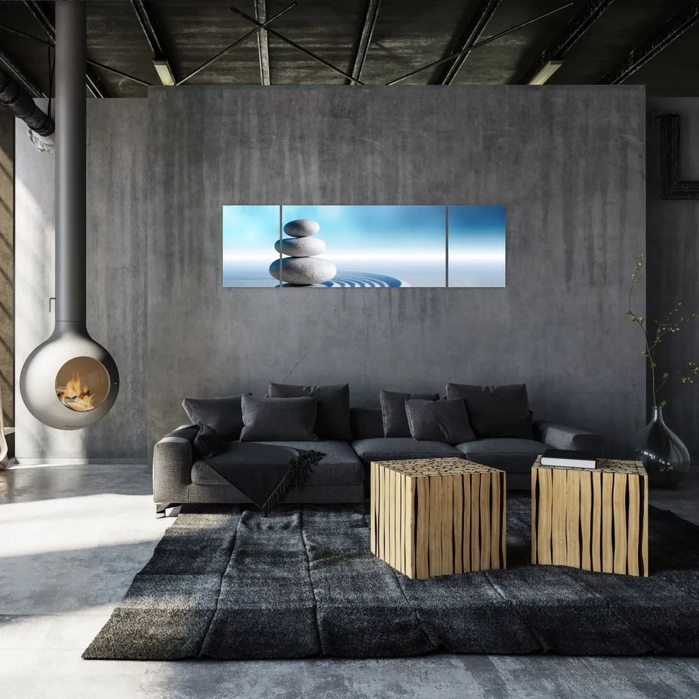 Obraz piasku, lilii i kamieni spa (170x50 cm)