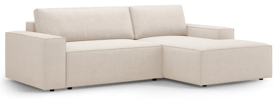 Beżowy rozkładany narożnik z materiału bouclé (prawostronny) Jodie – Micadoni Home
