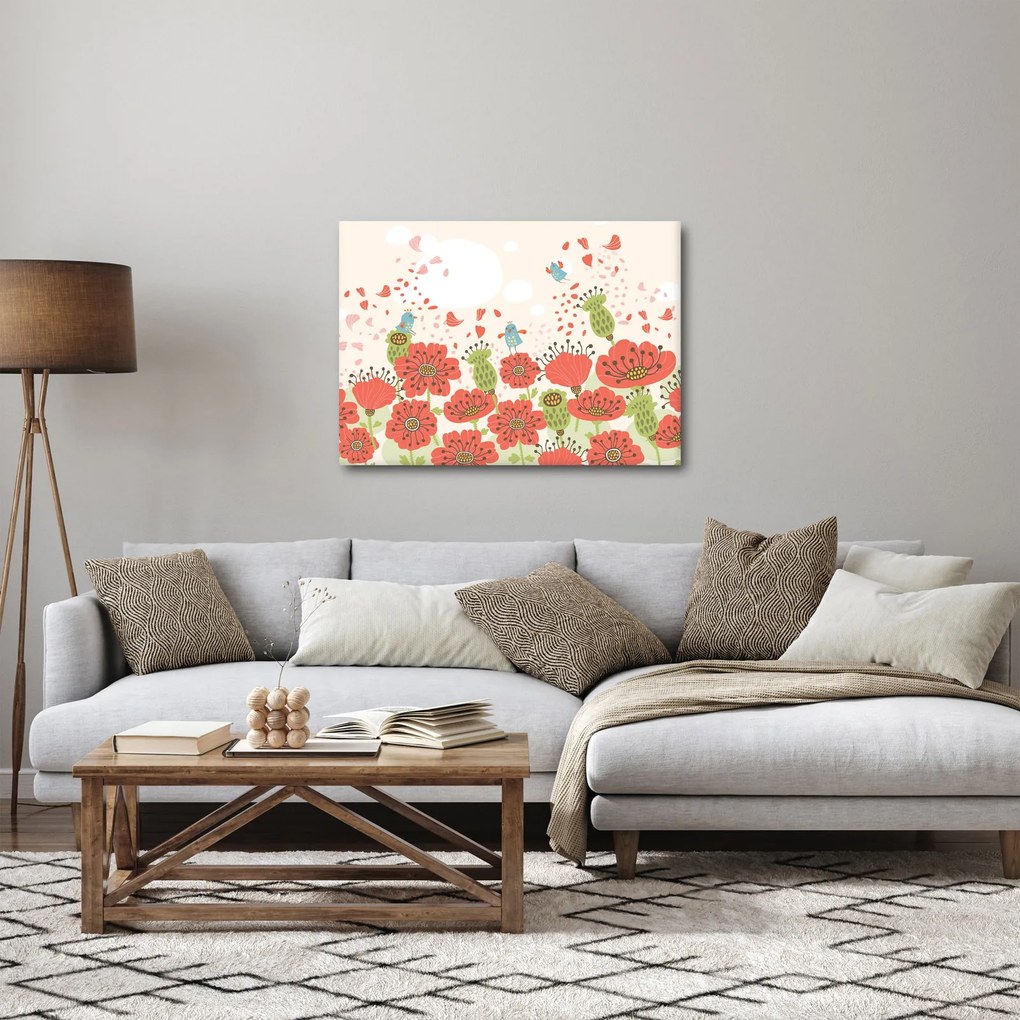 Obraz - Ptaszki na kwitnącej łące (70x50 cm)