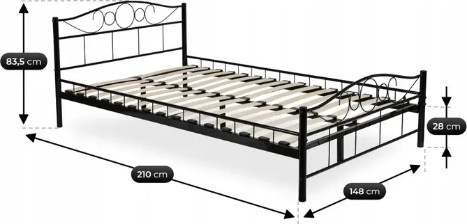 Łóżko Metalowe 140x200 cm ze Stelażem Dwuosobowe GRIFFIN Czarne Loft