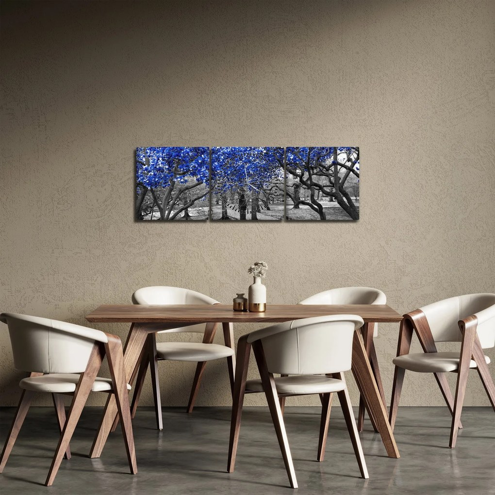 Obraz - Niebieskie drzewa, Central Park, New York (z zegarem) (90x30 cm)