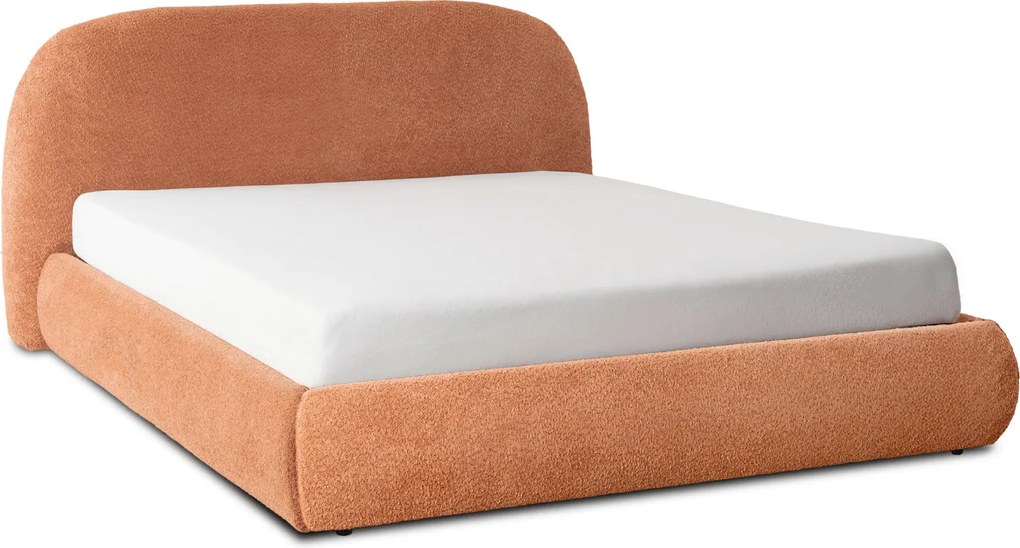 Łóżko Tapicerowane 160x200 cm ROSSO ze Stelażem i Pojemnikiem Dwuosobowe Boucle Rude