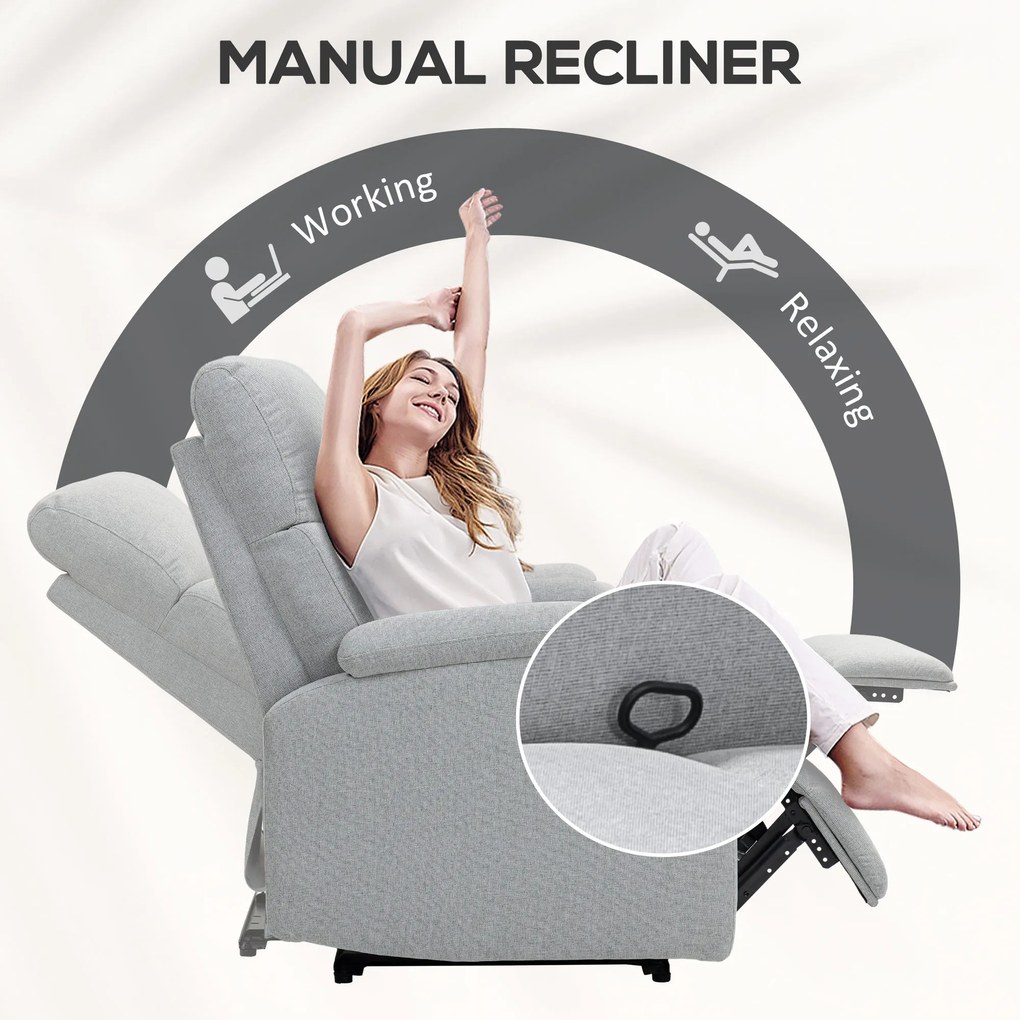 HOMCOM Fotel Relax z Regulowanym Oparciem i Podnóżkiem, Tapicerowany Fotel do Salonu, Szary