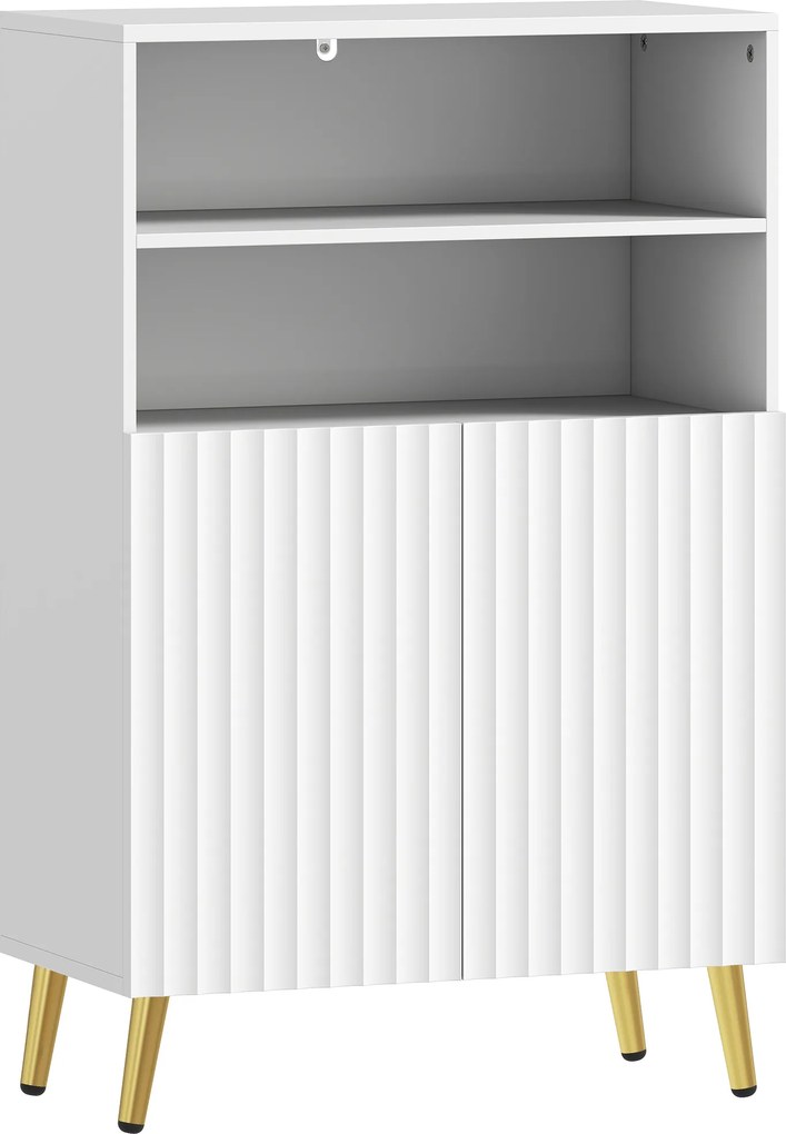 HOMCOM Szafka łazienkowa, komoda do pomieszczeń mieszkalnych, drzwi z cichym domykiem, 2 otwarte półki, MDF, Biały | Aosom PL