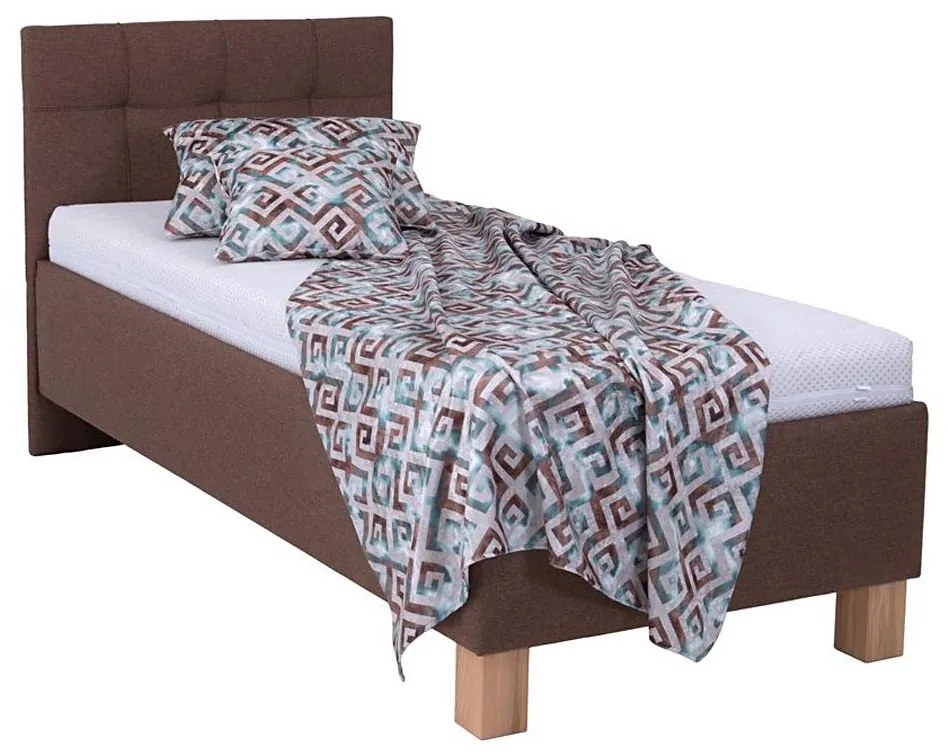 Tapicerowane łóżko z pojemnikiem bez materaca MARIA ONE 90x200 cm brązowe