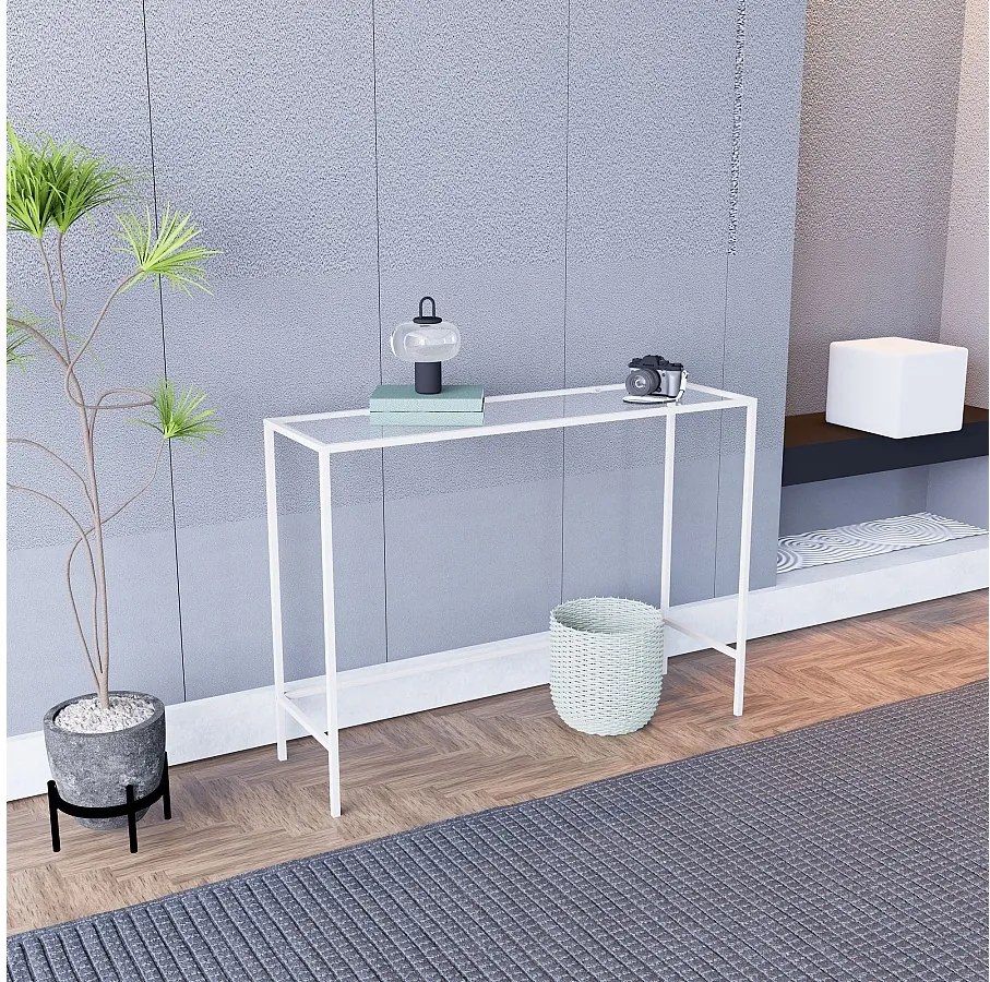 Komoda – 100 cm x 80 cm – Biała i przezroczysta – Szkło i metal