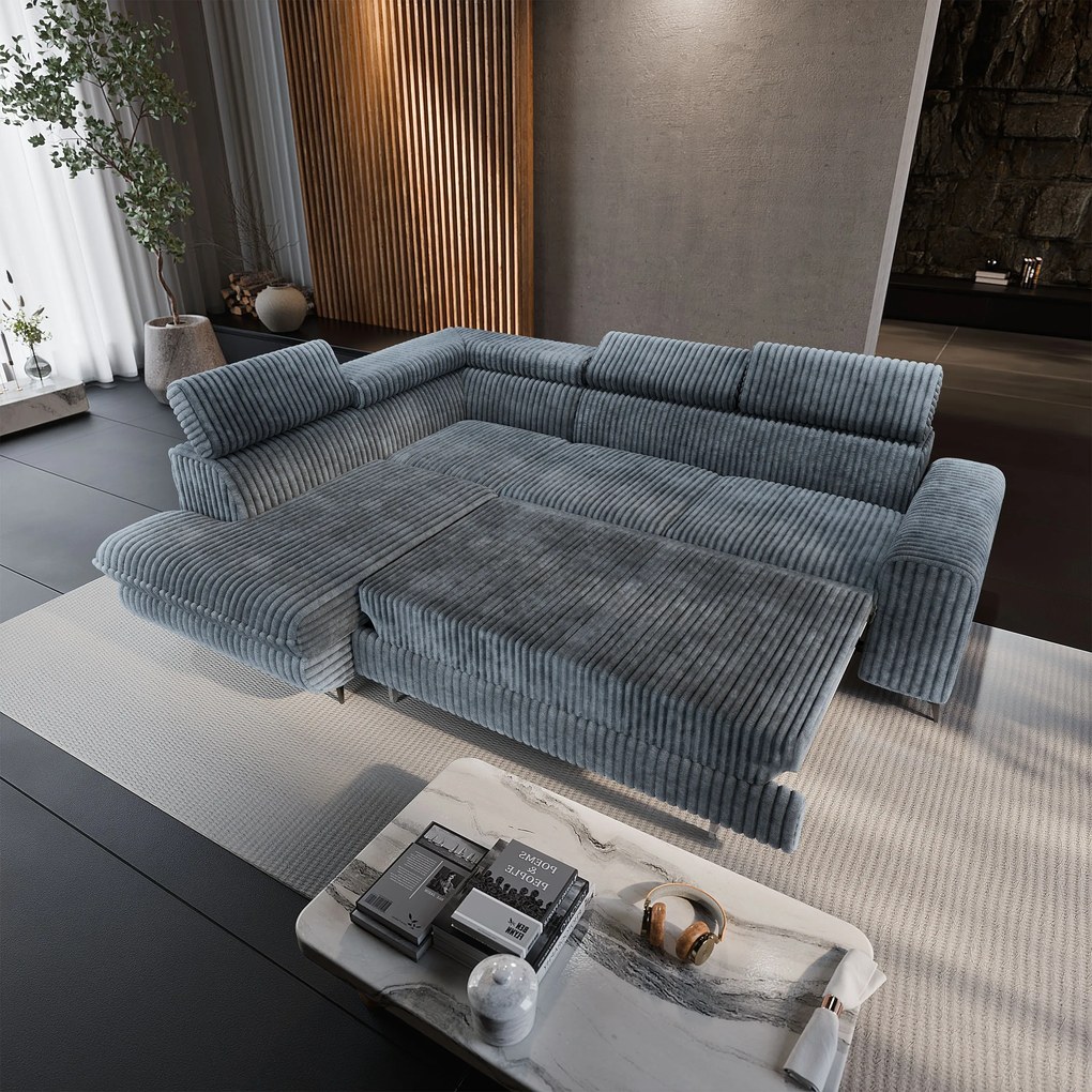 Masseno Narożnik VELISS z funkcją spania i pojemnikiem na pościel Rozkładana sofa do Salonu - Szary, TILIA 85