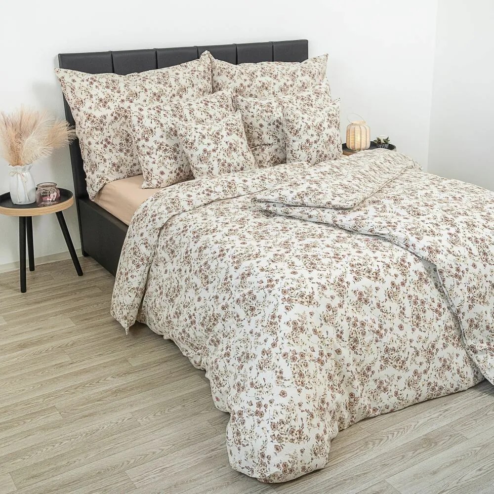 Kvalitex Pościel krepa Kvítí beżowa, 240 x 200 cm, 2 szt. 70 x 90 cm