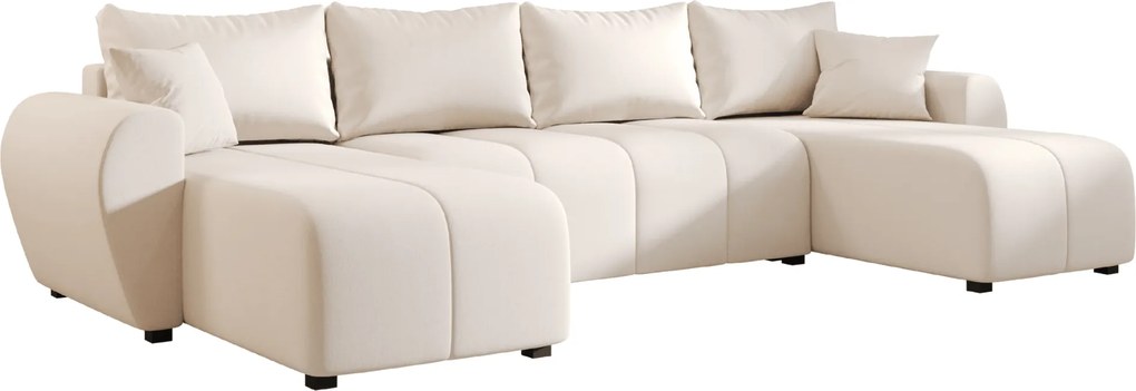 Rozkładana sofa narożna w kształcie U SEVIO 311x145 cm, kremowa + 2 poduszki GRATIS