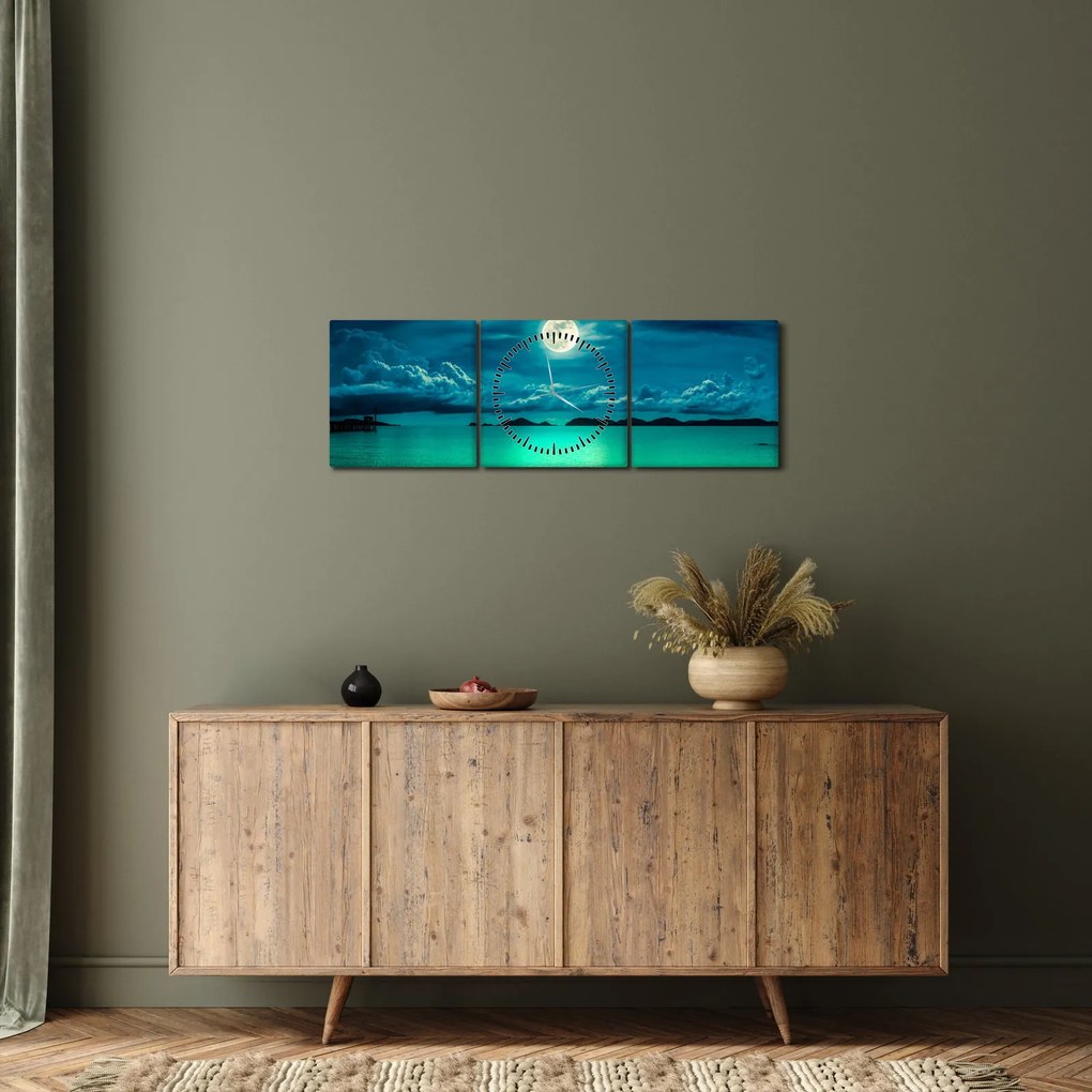 Obraz - Księżyc w pełni nad powierzchnią (z zegarem) (90x30 cm)