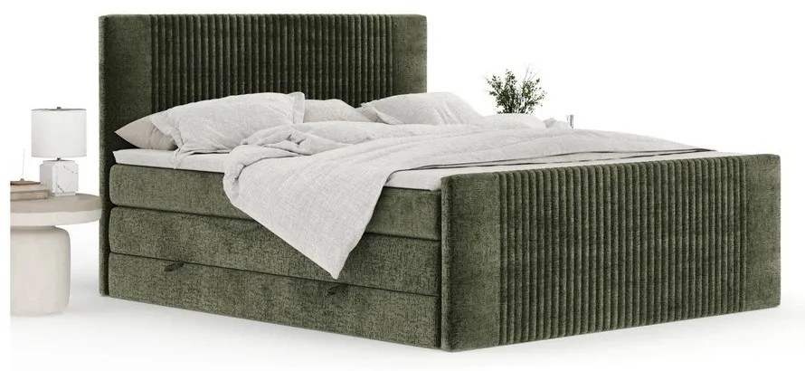 Ciemnozielone łóżko kontynentalne ze schowkiem 200x200 cm Bergamo – Maison de Rêve