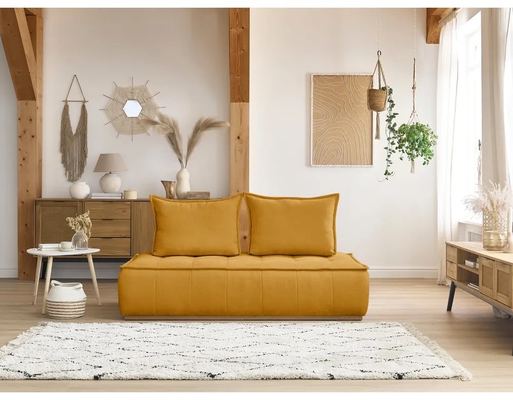 Musztardowa sofa z materiału bouclé 175 cm Elisa – Bobochic Paris