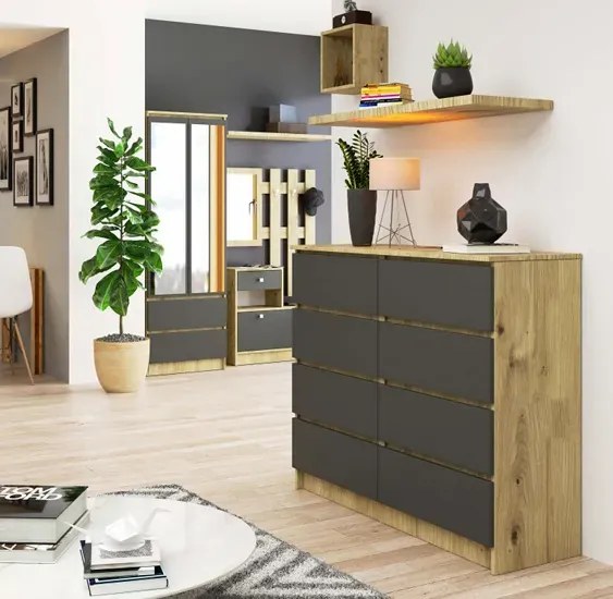 Nowoczesna komoda z szufladami dąb artisan + grafit T1-G29