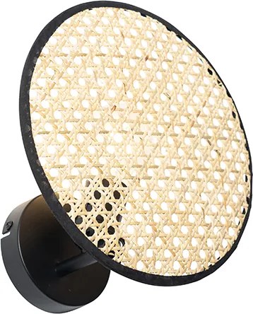 Rustykalna lampa ścienna czarna z rattanu 25 cm - Kata