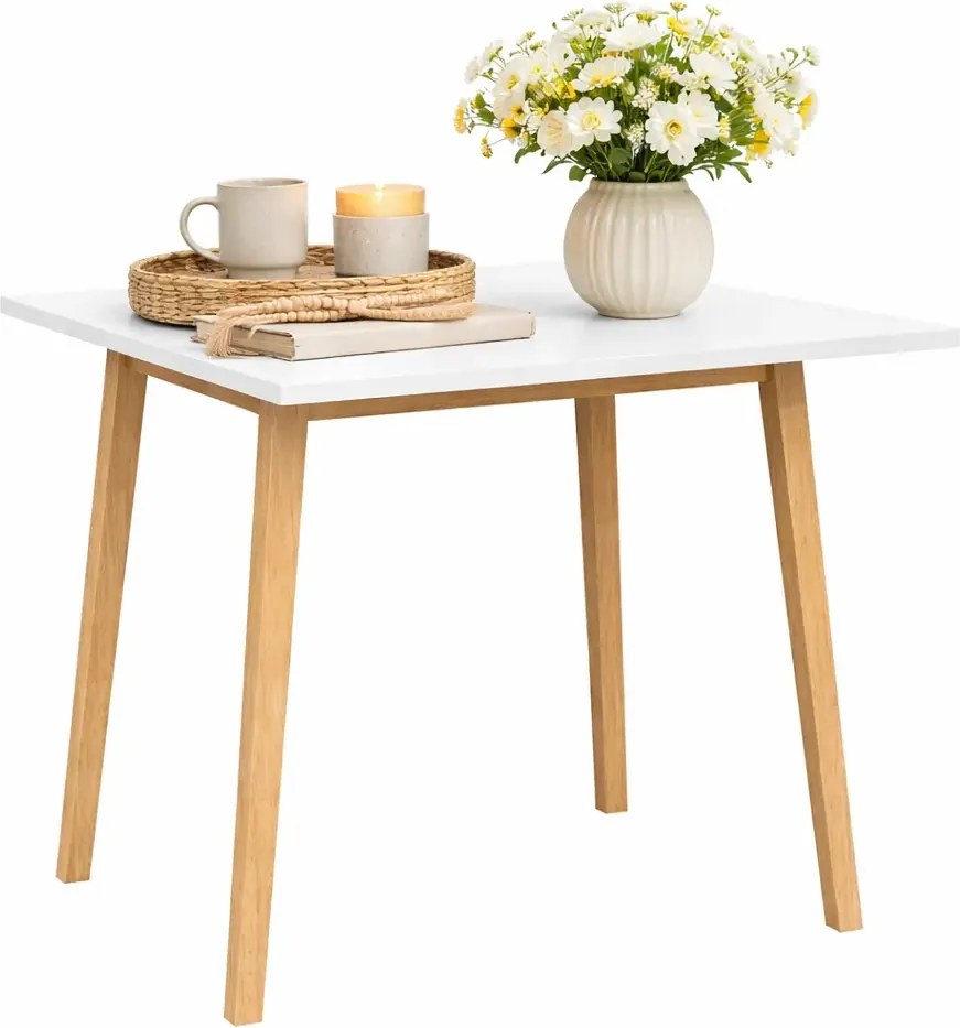 Stół naturalne drewno i biały blat S7-A56