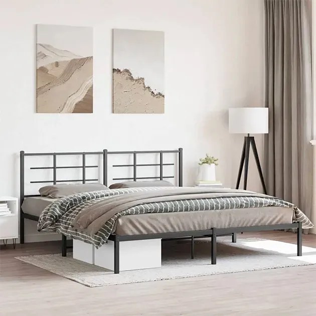 Czarne metalowe łóżko małżeńskie 180x200 cm - Laxo