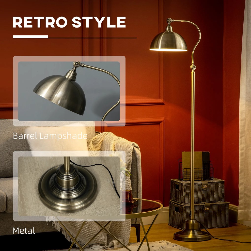 HOMCOM Lampa podłogowa vintage mosiądz regulowany kąt 42x255x152cm elegancka do salonu | Aosom PL