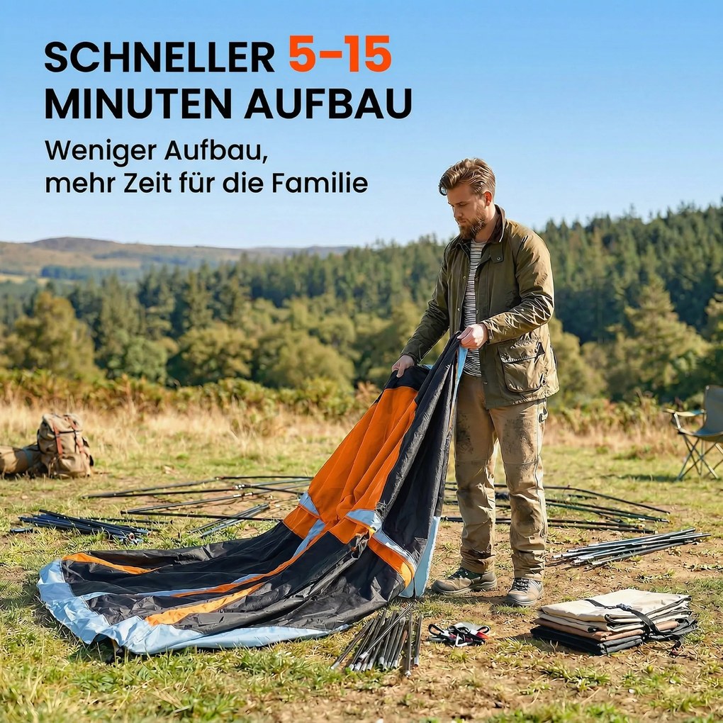 Outsunny Namiot tunelowy 4-osobowy namiot rodzinny z sypialnią i salonem okna dachowe folia podłogowa wysokość 3000 mm słupa wody | Aosom PL