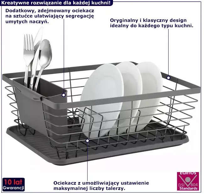 Metalowa szara suszarka kuchenna na naczynia R1-D71