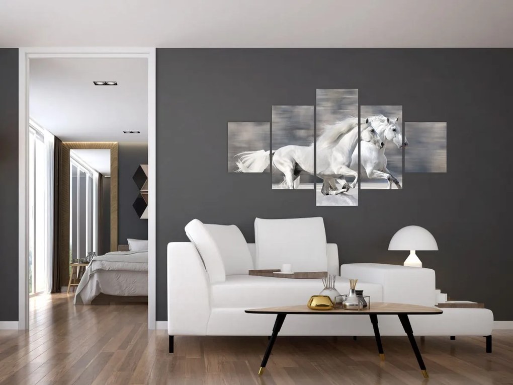 Obraz - Białe konie zimą (125x70 cm)