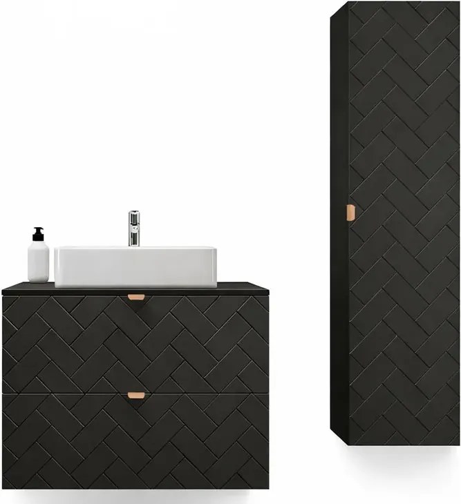 Czarny zestaw mebli łazienkowych słupek i szafka umywalkowa 80 40cm E1-R64