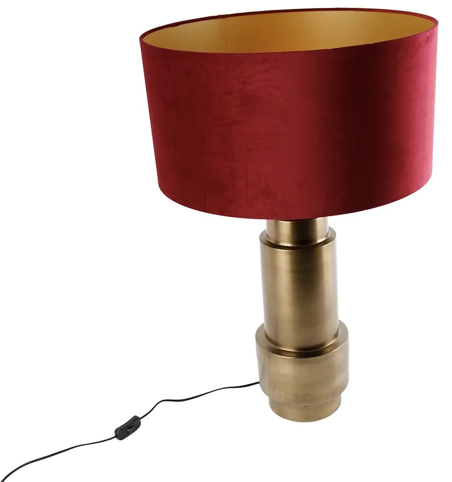 Lampa stołowa aksamitny klosz czerwony ze złotem 50 cm - Bruut ArtDeco Oswietlenie wewnetrzne