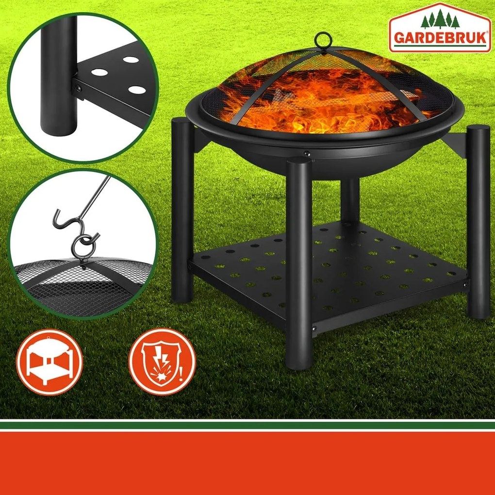 Gardebruk Palenisko z miejscem na drewno FIRE, Ø55cm, czarna