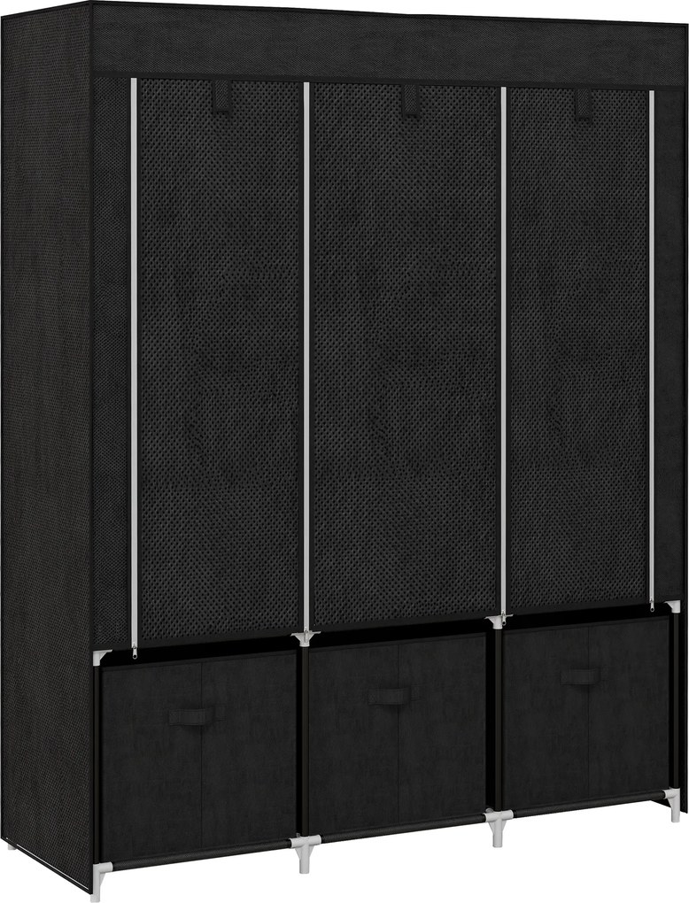 HOMCOM Szafa z tkaniny z aksamitu, szafa składana, z 3 szufladami, 125 cm x 43 cm x 162.5 cm, Czarny