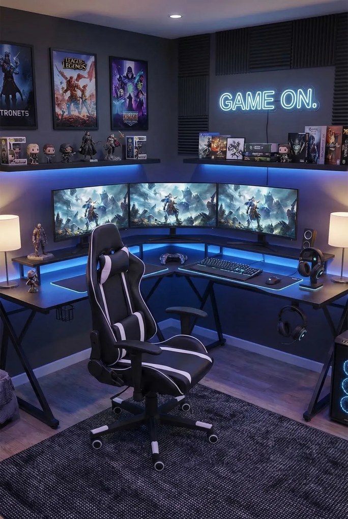 Czarno-białe krzesło gamingowe obrotowe R4-B33