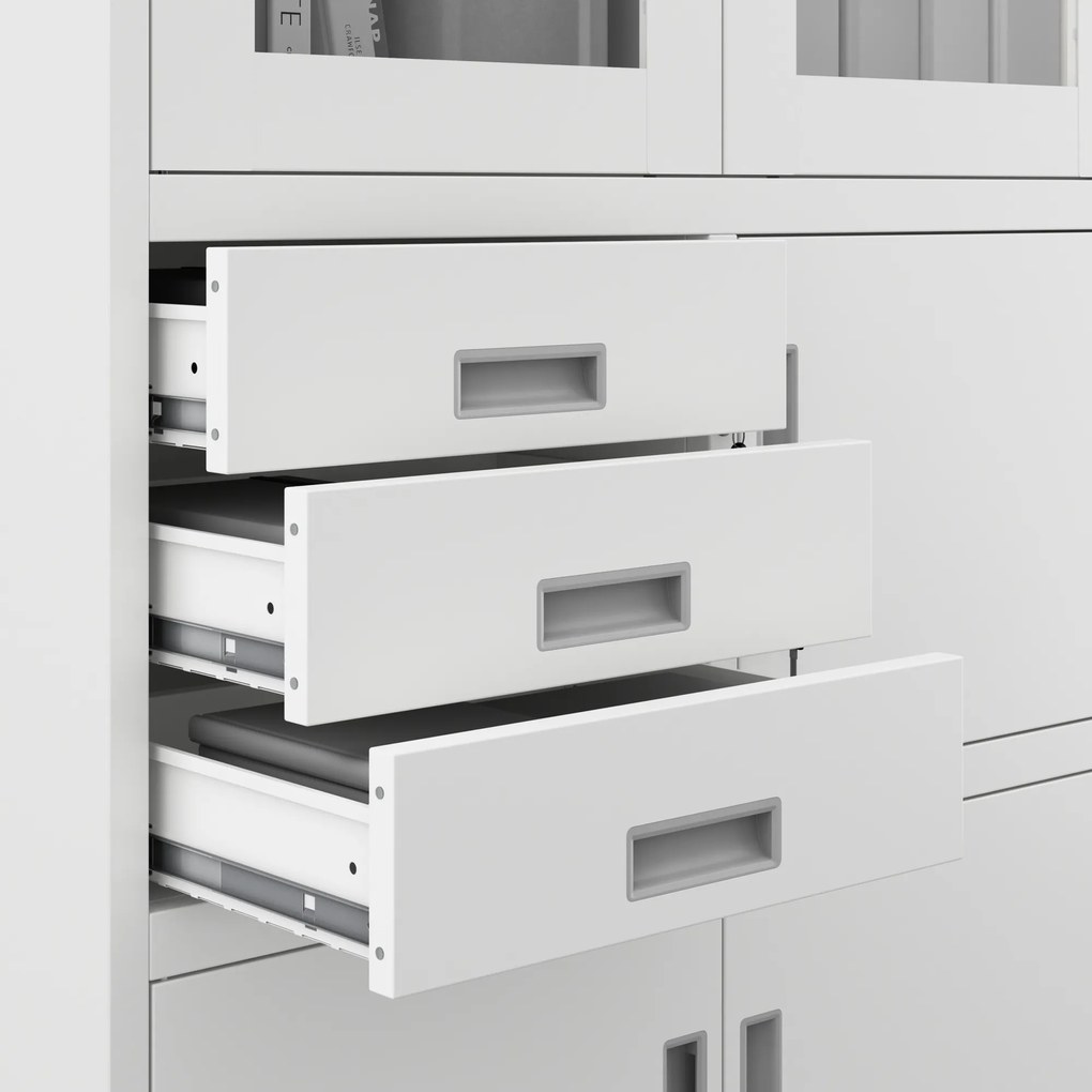 Biurowa szafa metalowa z sejfem na akta i dokumenty FILIP, 900 x 1850 x 400 mm, biała