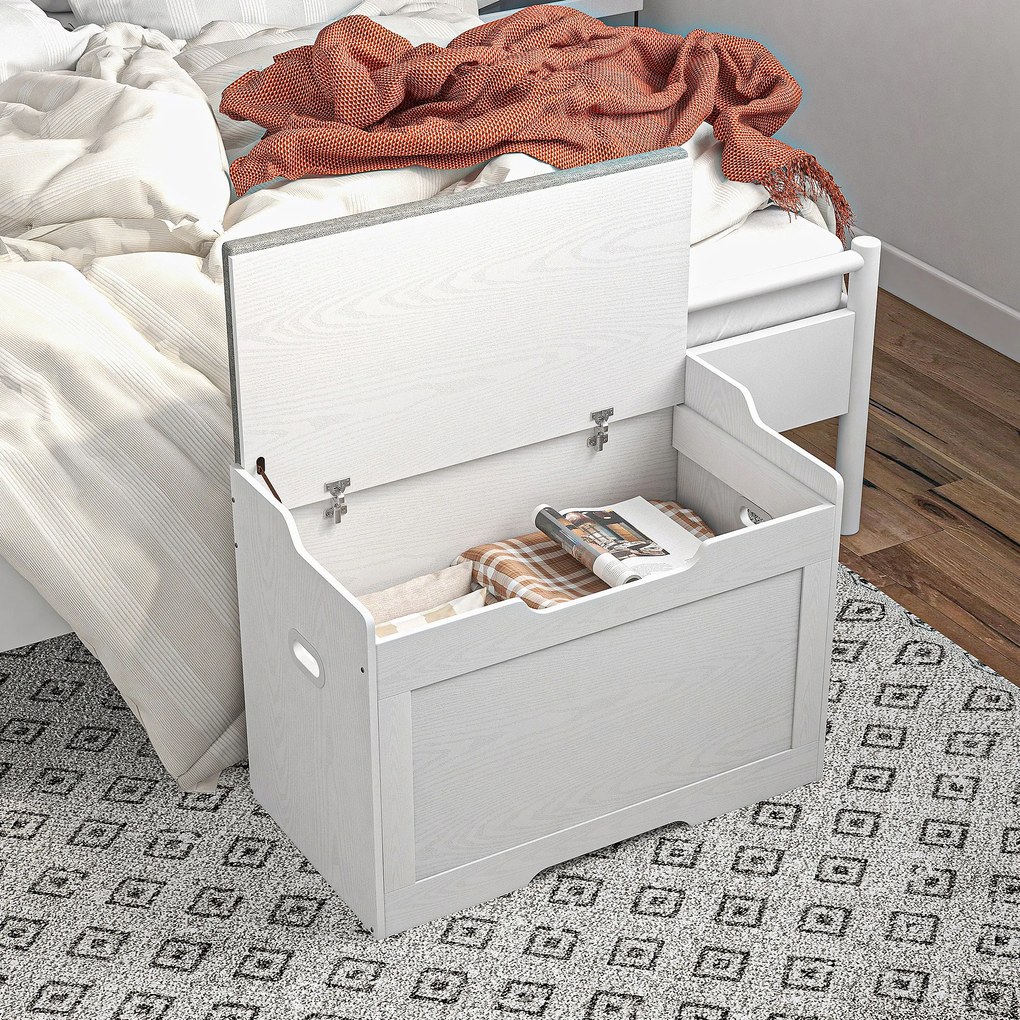 HOMCOM Skrzynia na przechowywanie 103 litry, ławka z miejscem na przechowywanie z zawiasem bezpieczeństwa, poduszką, do różnych pomieszczeń, Biały