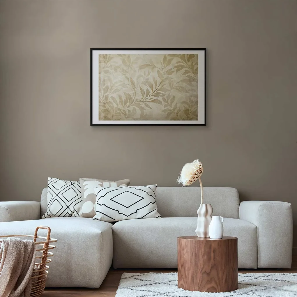 Plakat Piaskowe listki 90x60 cm z ramą czarną z marginesem ARTGEIST B
