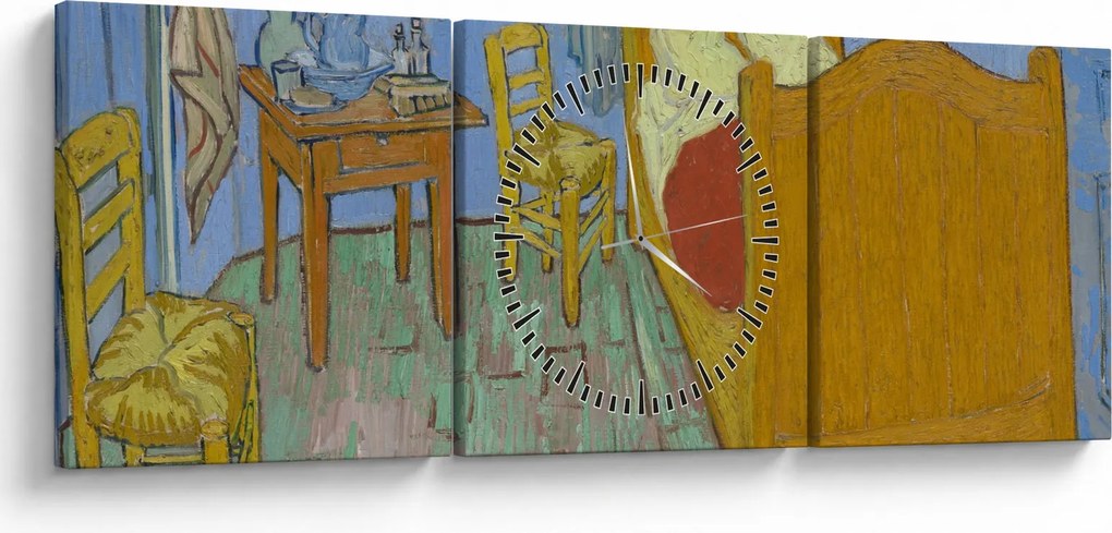 Obraz - Vincent van Gogh, The Bedroom, reprodukcje (z zegarem) (90x30 cm)