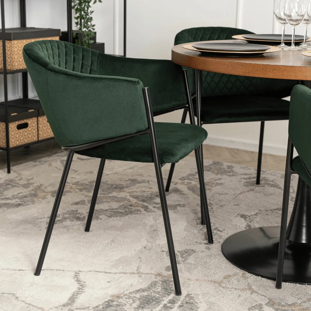 Krzesło Tapicerowane do Salonu INNES 2 Zielone Welurowe Nowoczesne Loft