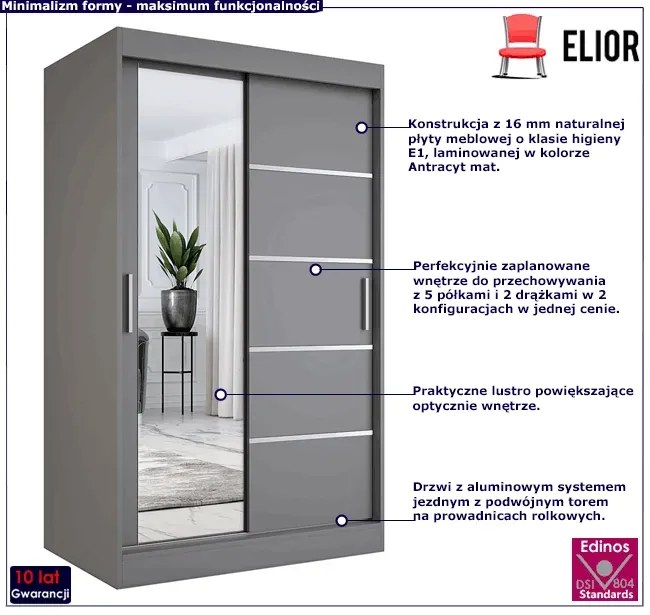 Antracytowa szafa przesuwna 120 cm P6-C45