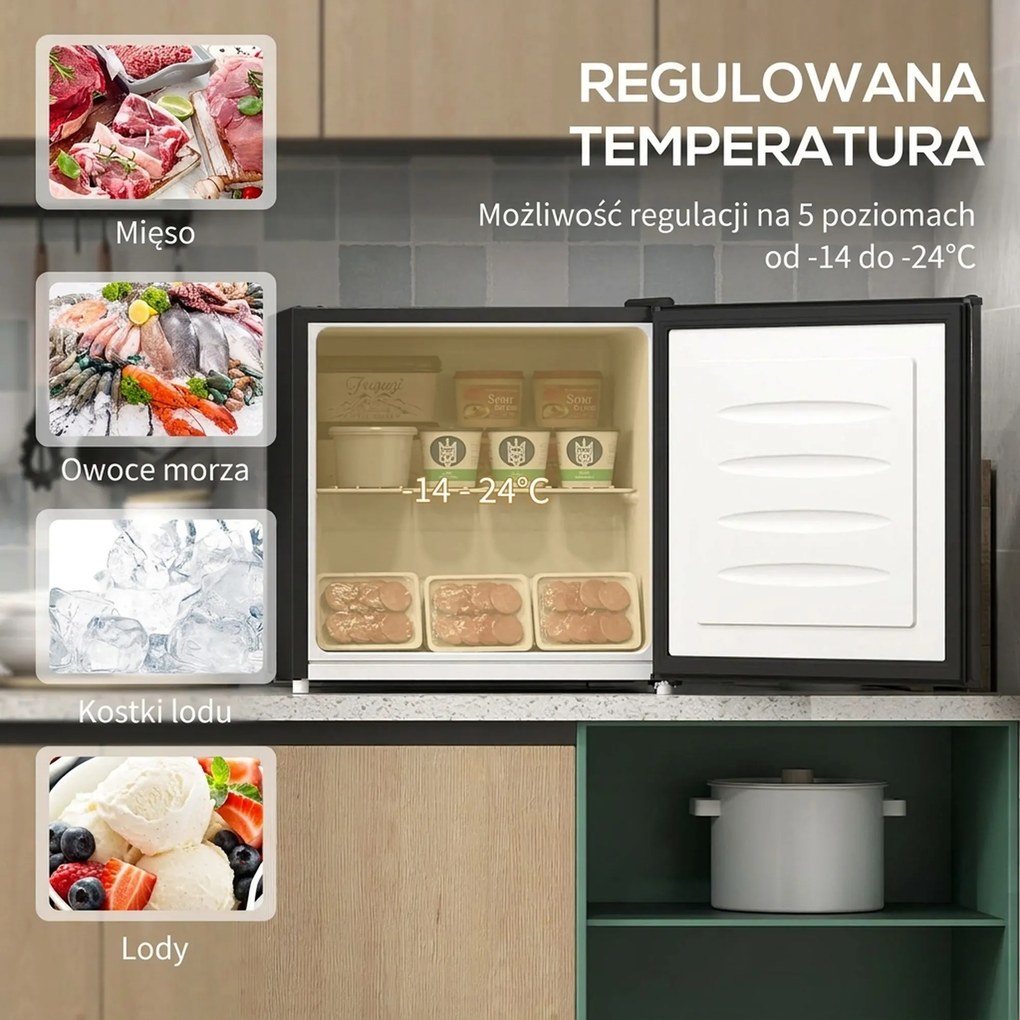 HOMCOM Mini Zamrażarka 35 L, elektryczna, wolnostojąca, 45 W, mini skrzynia mroźnicza, 47 x 44,2 x 48,8 cm, Czarna