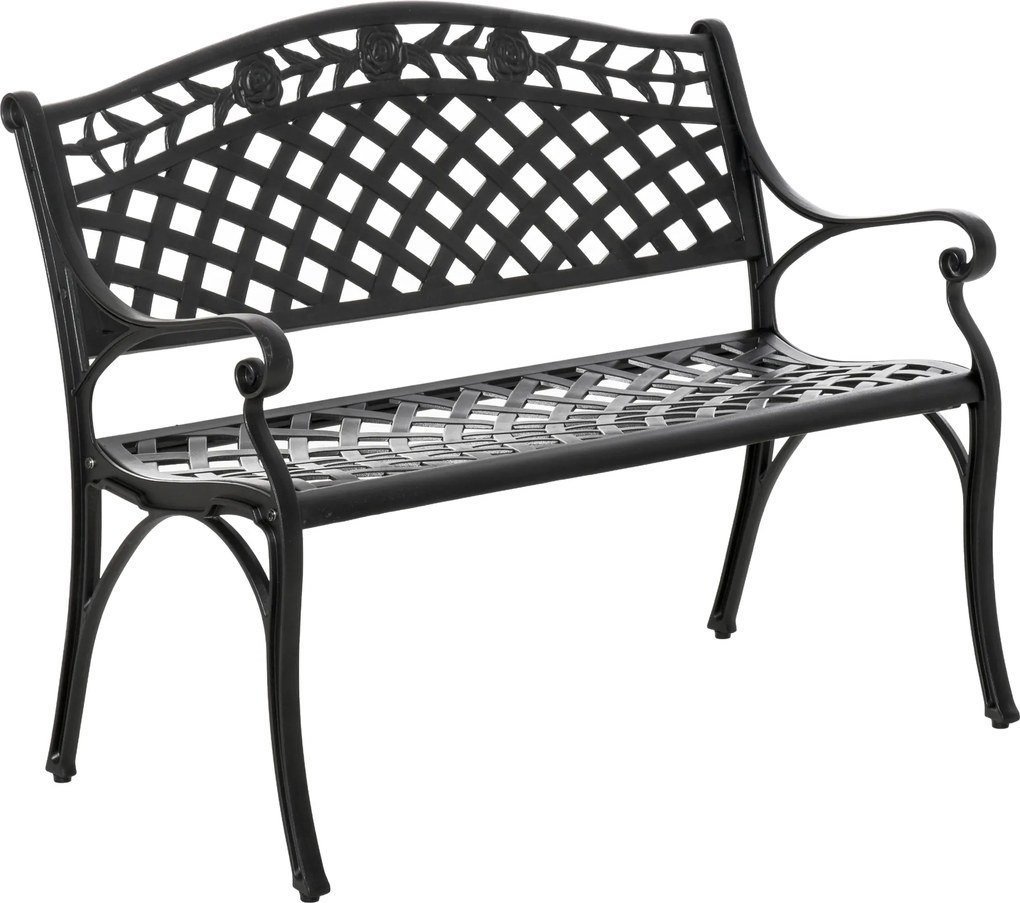 Ławka Ogrodowa Outsunny dla 2 osób z Aluminiową Ramą i Podłokietnikami – Elegancki Design w Kolorze Czarnym