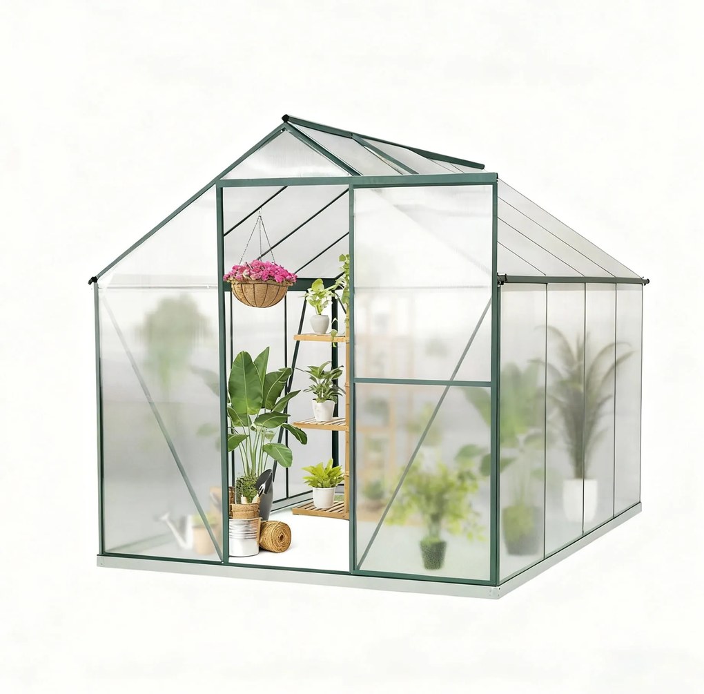 SZKLARNIA OGRODOWA POLIWĘGLAN 248×187×210 CM ZIELONY STELAŻ ALUMINIOWA