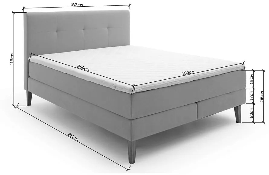 Antracytowe łóżko boxspring 180x200 cm Stockholm – Meise Möbel