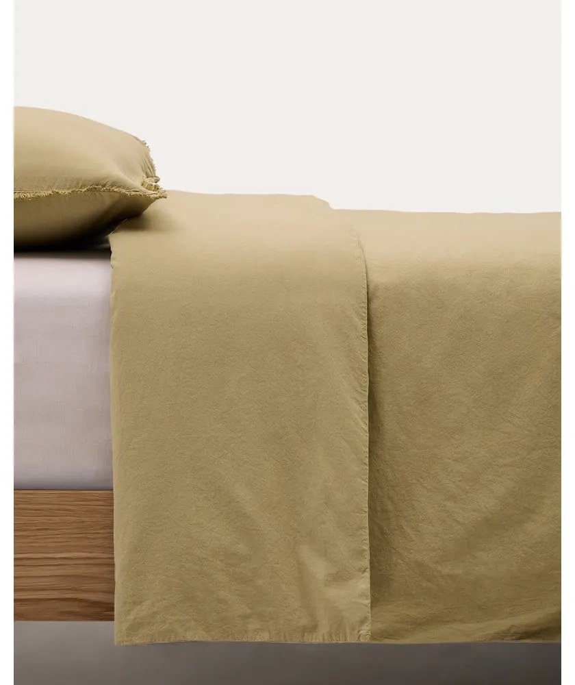 Żółtozielona pościel jednoosobowa z perkalu bawełnianego 150x220 cm Sifinia – Kave Home