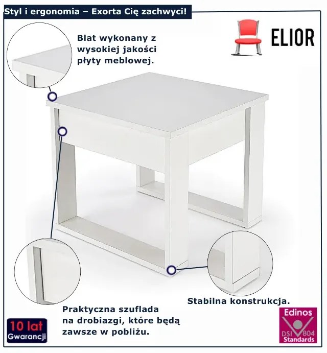 Kwadratowa biała ława z szufladą B5-B16