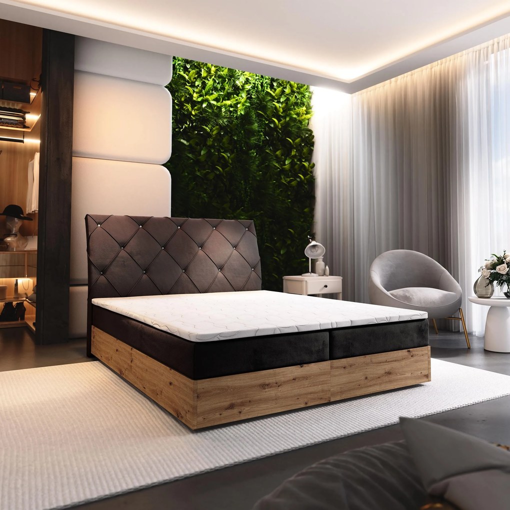Masseno Łóżko kontynentalne VELLANO z pojemnikiem na pościel 180x200 cm - Brązowy, KRONOS 06