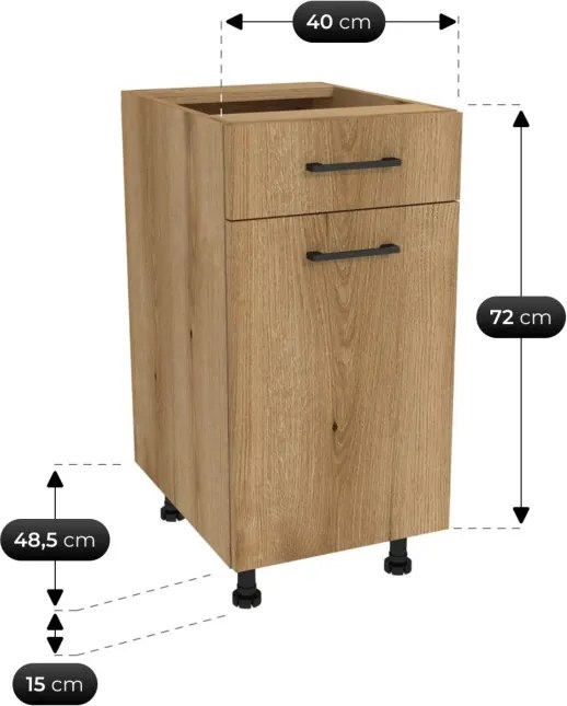 Zestaw Mebli Kuchennych MODERN 200 cm Czarny/Dąb Evoke Ryflowany Loftowy