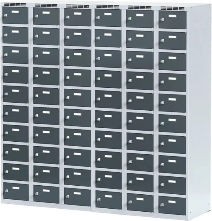 Szafka skrytkowa S6, 30 schowków, 1800 x 900 x 500 mm, zamek obrotowy, drzwi szare