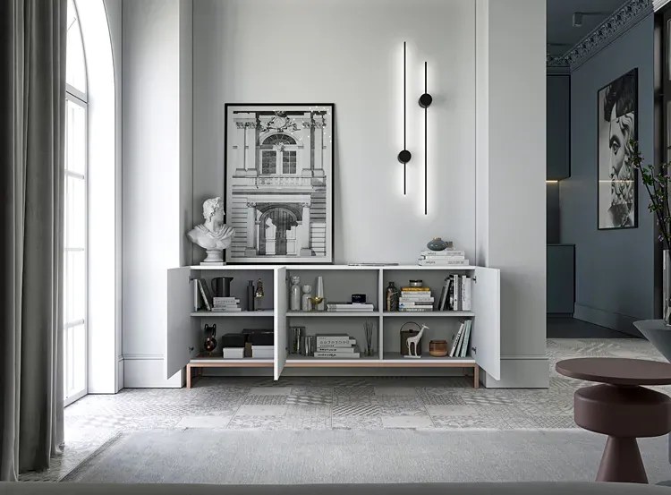 Biała komoda z lamelami M8-E11