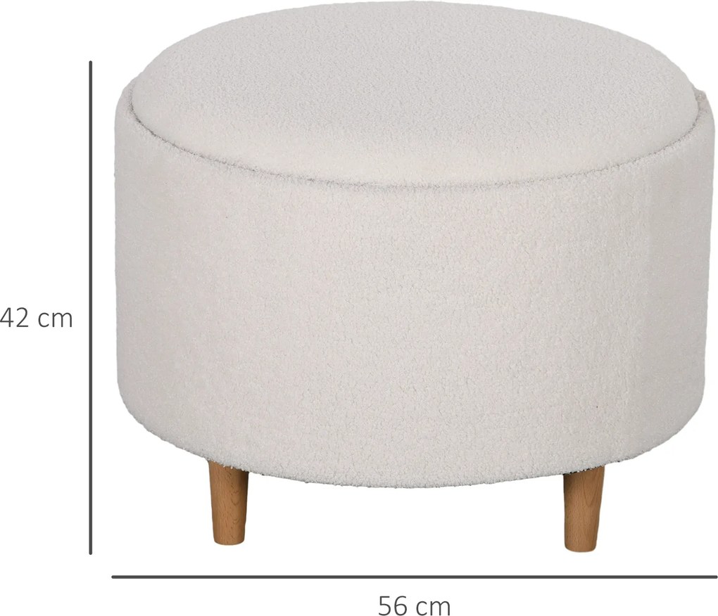HOMCOM Stołek otomana ze schowkiem, okrągły stołek ze składanym siedziskiem, drewniane nogi, nowoczesny, do salonu, sypialni, biały, Ø56 x 42 cm